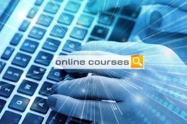 Bir kadın bilgisayarda online kurs arıyor.