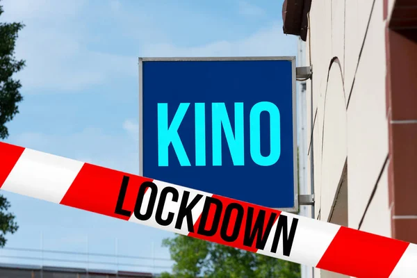 Movie Theater Caution Tape Lockdown — Stock Photo, Image