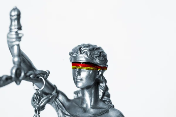Figurka Justizie Páska Přes Oči Jako Vlajka Německa — Stock fotografie