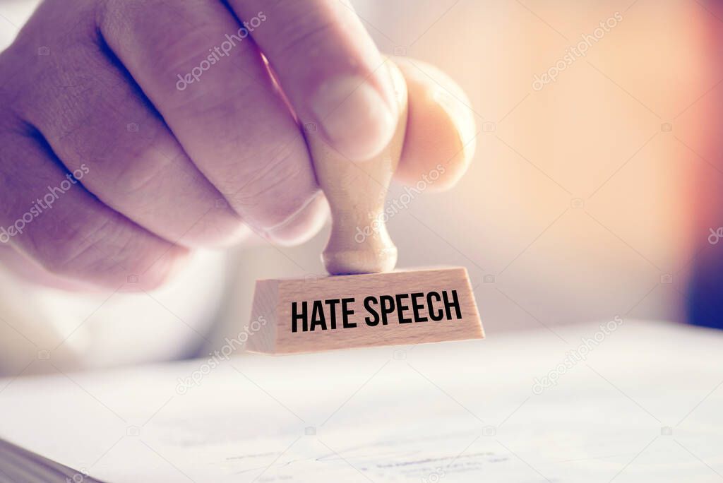 A man and stamp hate speech