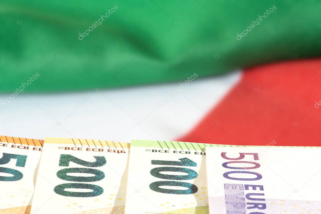 Flag of Italy and Euro banknotes