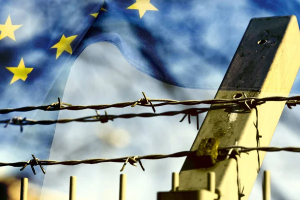 Bandera Unión Europea Alambre Púas — Foto de Stock