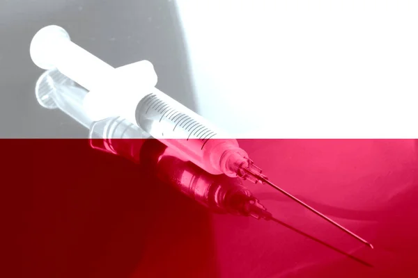 Flag of Poland, syringe and vaccination against Corona Virus