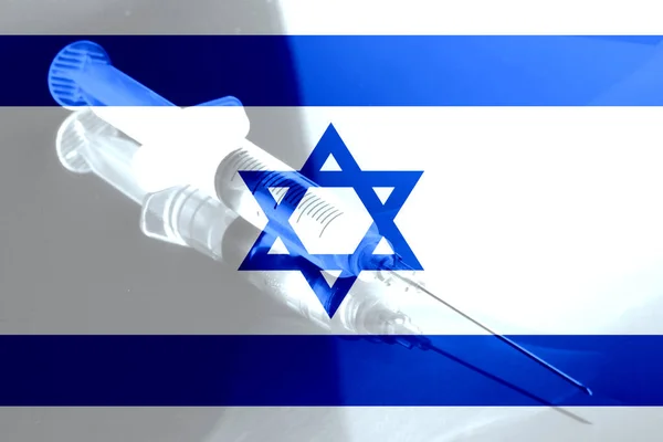 Flag of Israel, a syringe and vaccination against Corona Virus