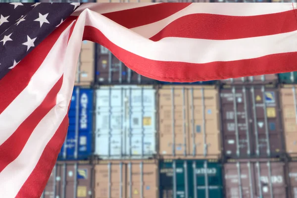 Flagge Der Usa Und Container Hafen — Stockfoto