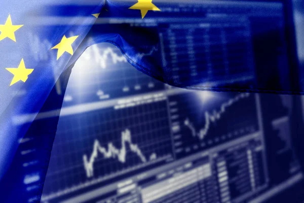 欧洲联盟旗帜和股票交易所 — 图库照片