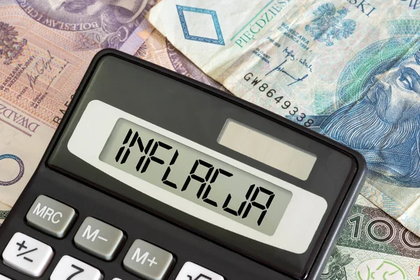 Geld Polnischer Zloty Pln Taschenrechner Und Inflation Polen — Stockfoto