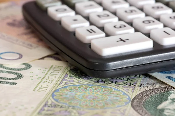 Dinheiro Polonês Zloty Pln Uma Calculadora — Fotografia de Stock