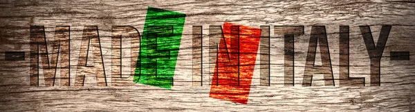 Σημαία Ιταλίας Και Σύνθημα Made Italy — Φωτογραφία Αρχείου