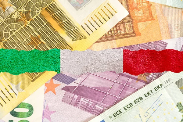 Flag of Italy and Euro banknotes