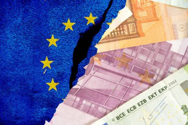Avrupa Birliği bayrağı AB ve Euro banknotları
