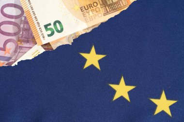 Avrupa Birliği bayrağı AB ve Euro banknotları