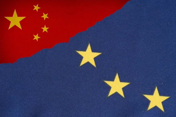 Bandeiras China União Europeia — Fotografia de Stock