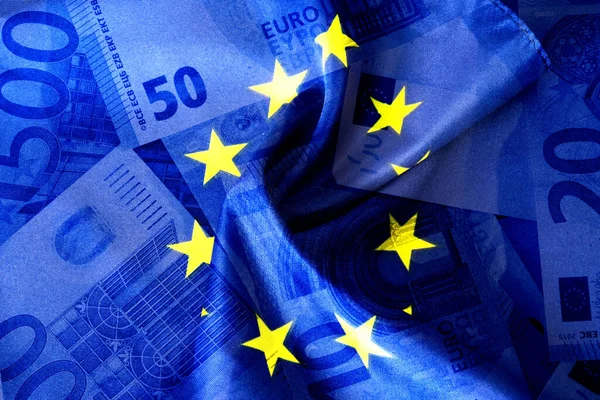 Vlaggen Eurobankbiljetten Van Europese Unie — Stockfoto