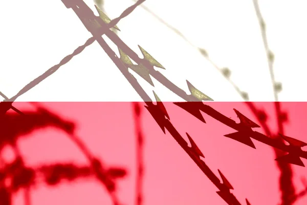 Σημαία Πολωνίας Σύνορα Και Αγκαθωτό Σύρμα — Φωτογραφία Αρχείου