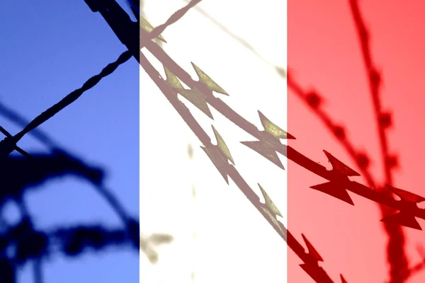 Σημαία Γαλλίας Αγκαθωτό Σύρμα Και Σύνορα — Φωτογραφία Αρχείου
