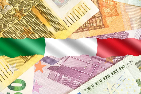 Bandeira Itália Notas Euro — Fotografia de Stock