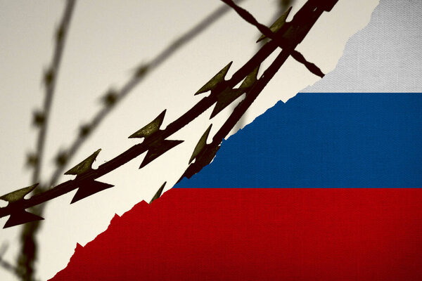 Flag of Russia and barbed wire