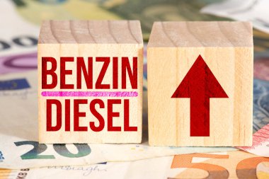 Euro banknotes and price increases for petrol and diesel clipart