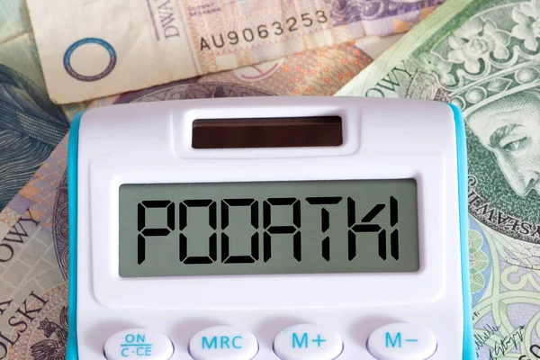 Bankbiljetten Poolse Zloty Pln Rekenmachine Belastingen Polen — Stockfoto
