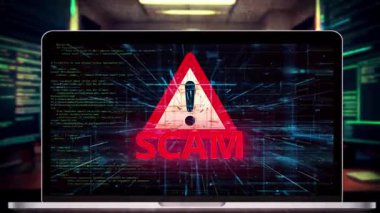Bir bilgisayar ve dolandırıcılık hakkında bir uyarı.