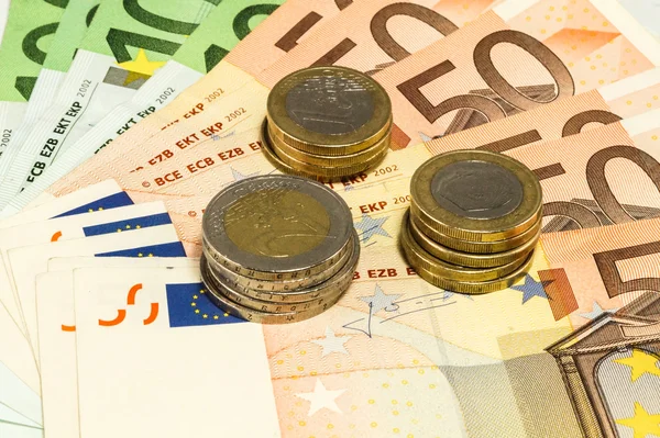 Contant geld van Euro-muntstukken — Stockfoto