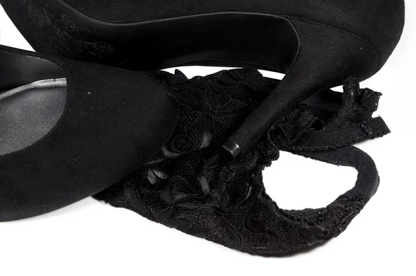 Underkläder och svarta höga klackar — Stockfoto
