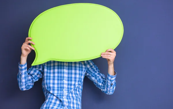 Man met witte lege tekstballon met ruimte voor tekst, — Stockfoto