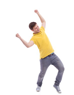 Beyaz arka planda izole edilmiş genç bir adamın portresi