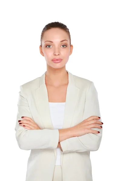 A young woman standing on white background — Stock Photo, Image