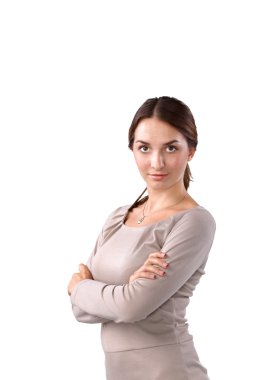 duran, beyaz zemin üzerine izole genç kadın