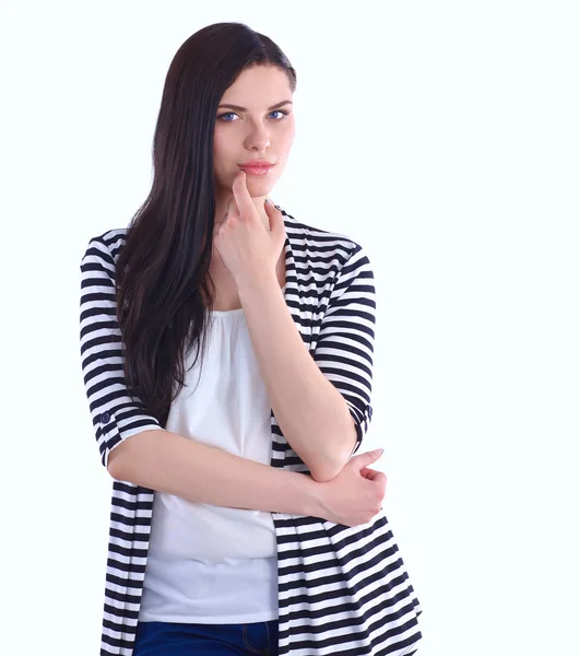 Hermosa joven de pie aislada sobre fondo blanco — Foto de Stock