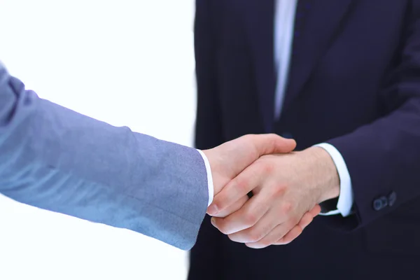 Przedsiębiorców, drżenie rąk, na białym tle. — Zdjęcie stockowe