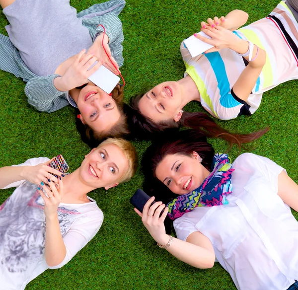 Gruppe junger Leute amüsiert sich im Gras — Stockfoto