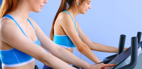 Group of people at the gym exercising on cross trainers