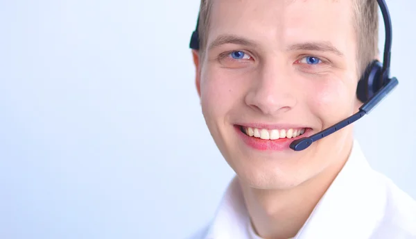 Customer support operator with a headset on white background — Stock Photo, Image