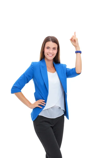 Portrait of young business woman pointing. — Stock Photo, Image