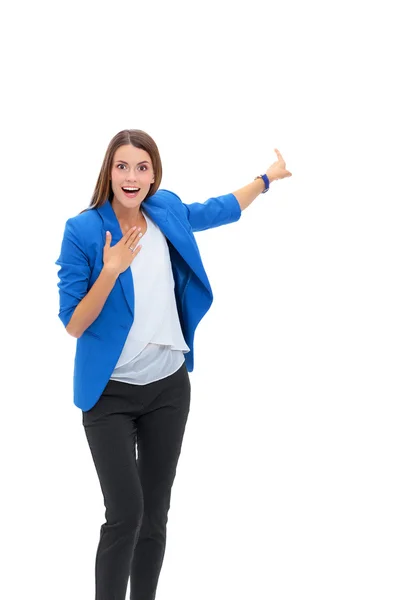 Portrait of young business woman pointing. — Stockfoto