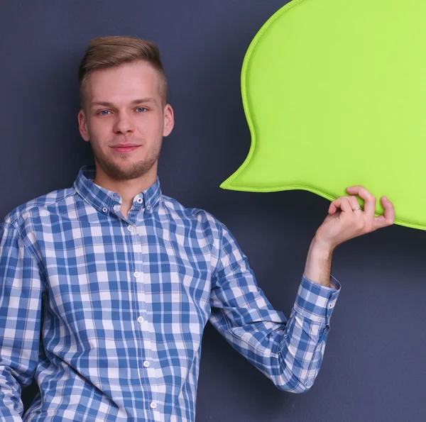 Man met witte lege tekstballon met ruimte voor tekst, — Stockfoto