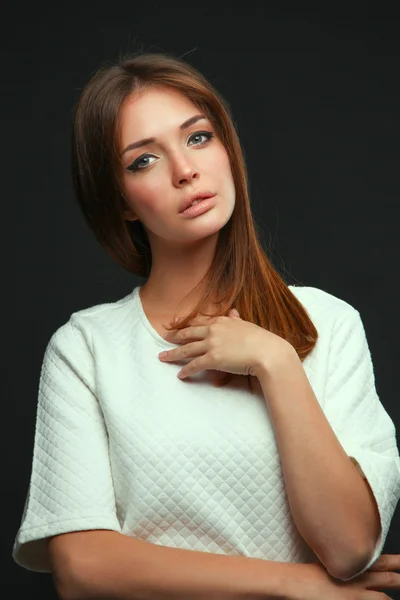 Portrait of a beautiful woman , isolated on black background — Stock Photo, Image