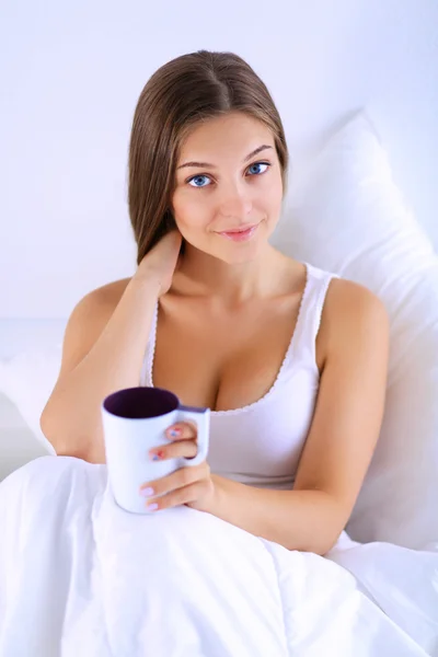 Morning coffee or tea in bed — Stock Photo, Image