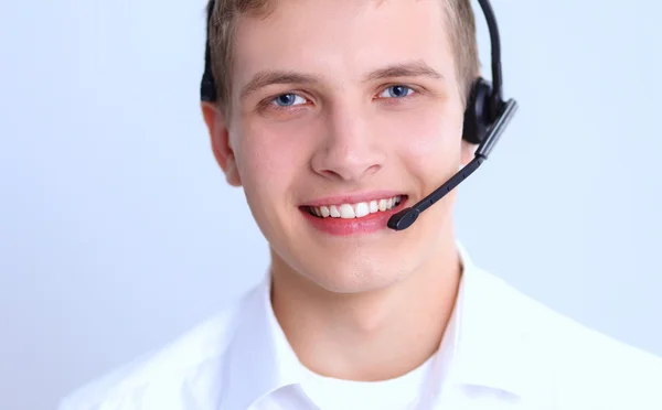 Operador de atención al cliente con auriculares aislados sobre fondo blanco — Foto de Stock