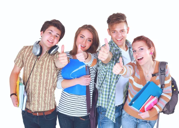 Les étudiants debout ensemble et montrant les pouces en l'air — Photo