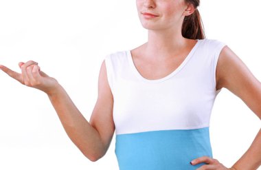 Gülümseyen iş kadını. Beyaz arkaplan üzerinde izole edilmiş