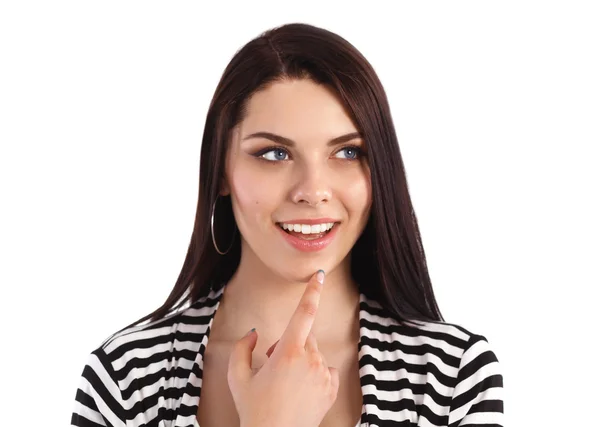 Beautiful casual young woman standing isolated against white background — Stock Photo, Image