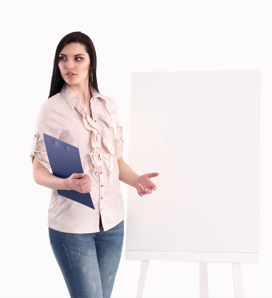 Portrait of a young businesswoman while presenting her project — Stock Photo, Image