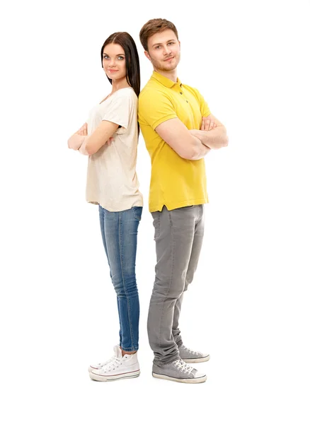 Retrato de pareja feliz aislado sobre fondo blanco — Foto de Stock