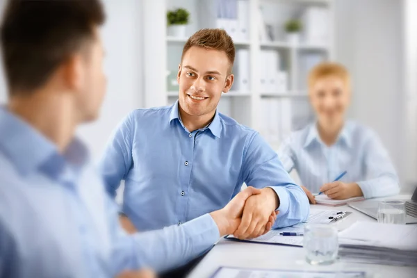 Overhead view of people having business meeting — Stock Photo, Image