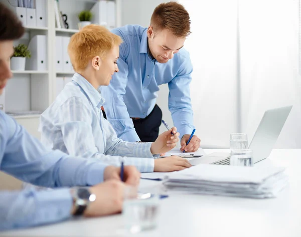 Overhead view of people having business meeting — Stock Photo, Image