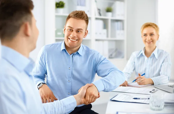 Overhead view of people having business meeting — Stock Photo, Image